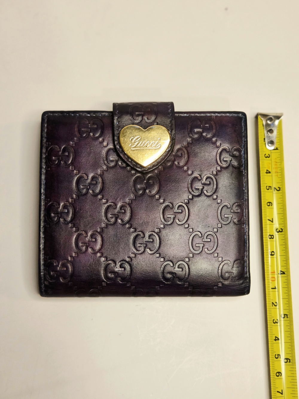 Vintage Gucci Wallet Purple Heart GG Y2K Leather Bifold Authentic with COA - Picture 9 of 15